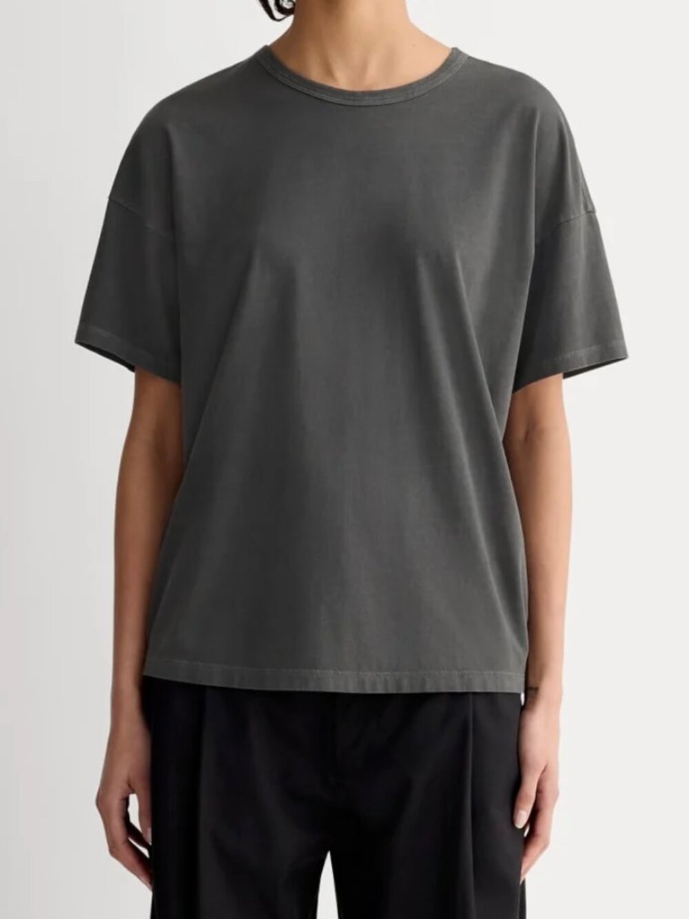 Everlane The Boyfriend Tee in Essential Cotton Black Gray Women's Size Small